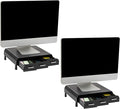 Mind Reader Monitor Stand, 3 Storage Drawers, Desktop Organizer, Riser, Office, 13.5"L x 13"W x 4"H, Set of 2, Black