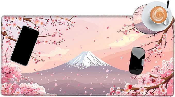 Gaming Mouse Pad Cherry Blossom Desk Mat Sakura Mousepad XL Desk Pad 24x12 Computer Mat Large Mouse Pads for Wireless Mouse Office Laptop Accessories Gift
