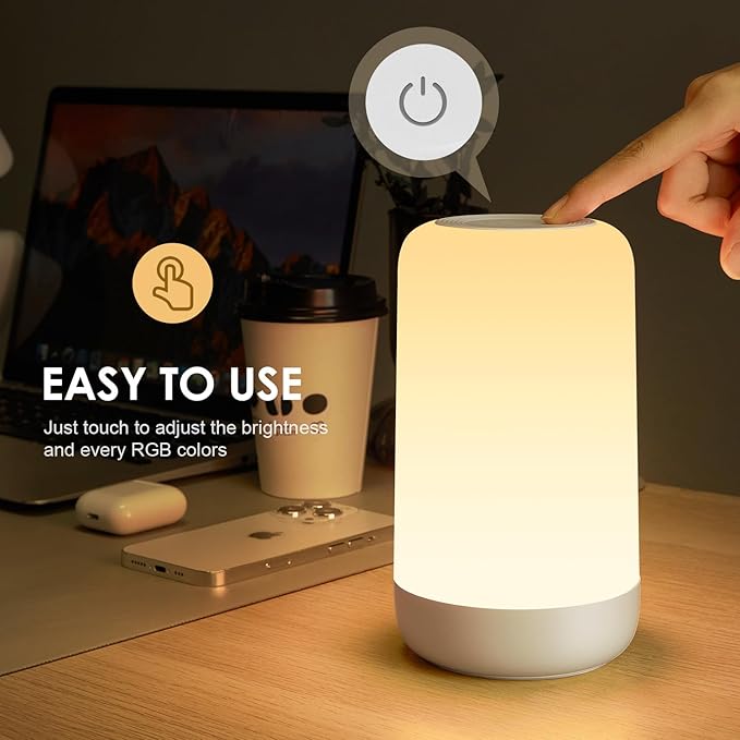 LED Lamp for Bedroom, 32 RGB Colors & 10 Brightness Touch Night Light, 1800mAh Cordless & Battery NightLight, Mood Lighting Rechargeable Lamp for Adults/Kids/Baby Nursery Night Light, Eyes Care, Gifts