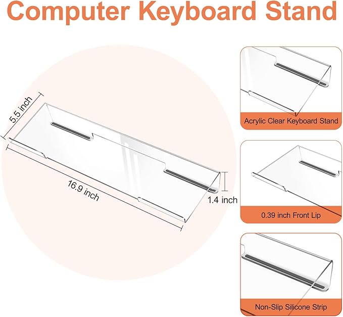 MOSISO Computer Keyboard Stand&Wrist Rest Support for Keyboard &Mouse Pad Set, Ergonomic Massage Wrist Rest Set, Easy Typing Working Acrylic Clear Stand for Office Home, Cosmic Orange