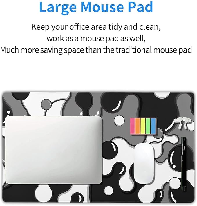 aportt Black White Grey Mouse Pad XL Large Anime Cool Geometric Japanese Extended Desk Mat 60x35 CM Non-Slip Rubber Base Stitched Edge Large Mousepad for Desk Gaming Laptop Desktop,24x14 Inch