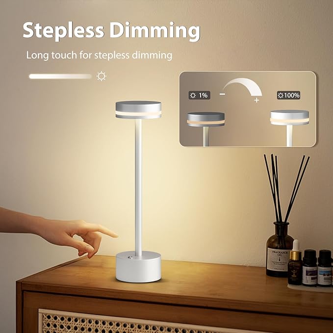 2 Pack Modern Cordless Table Lamp Rechargeable, Aluminum Touch Lamp & 4000mAh Battery Operated, 3000K LED Table Lamps for Home Decor, Dining, Reading, Desk, Bedroom, Gift