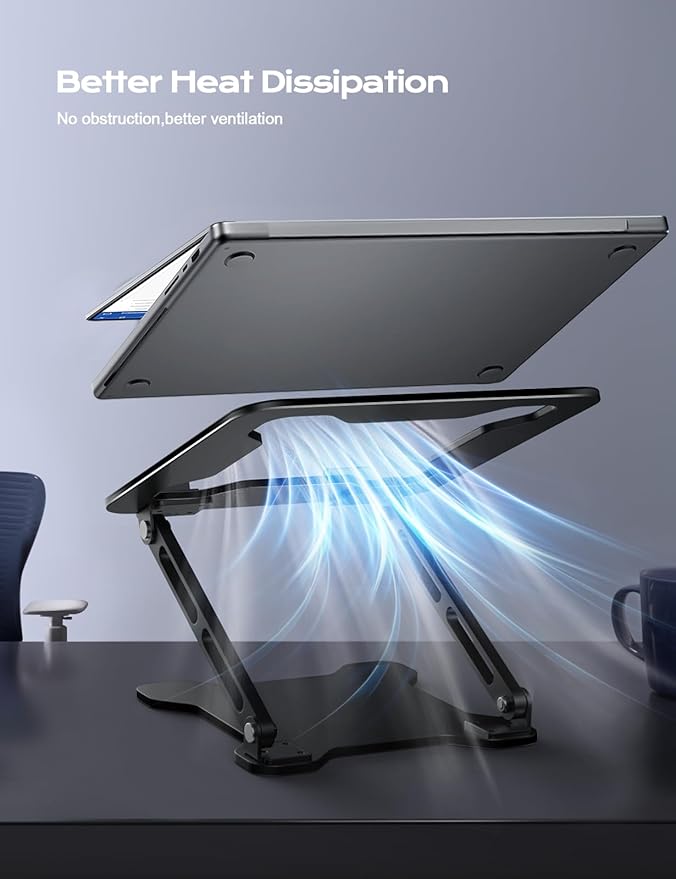 Adjustable Laptop Stand for Desk, Metal Foldable Laptop Riser, Ventilated Cooling Lectern, Ergonominc Computer Notebook Stand for Desk Compatible with 10-15.6“ Laptops