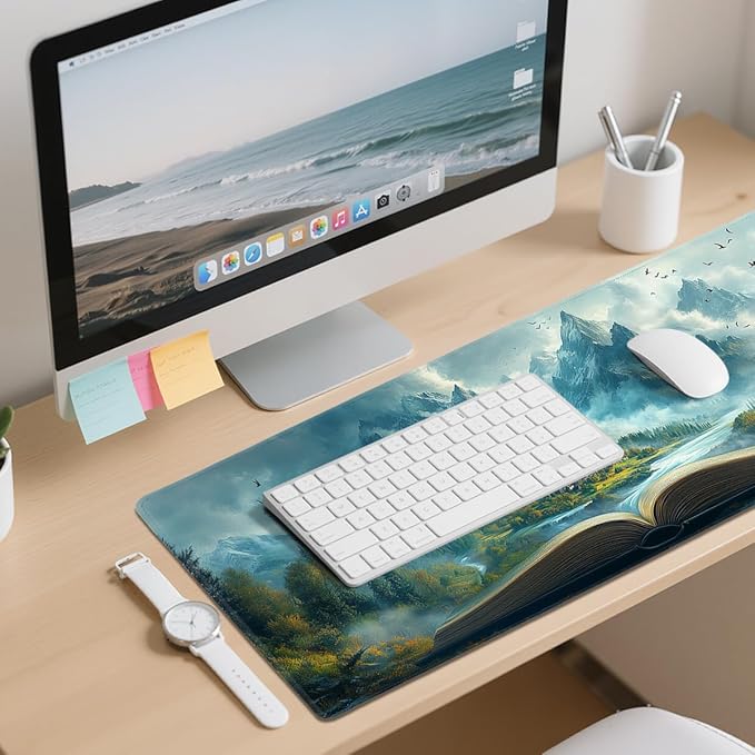 Magical Landscape Desk Mat Gaming Mouse Pad Book River Mountain Fantasy Mousepad Computer Keyboard Pad Mouse Mat Laptop Mat 31.5 x 11.8 Mouse Pads for Desk Home Office Gaming