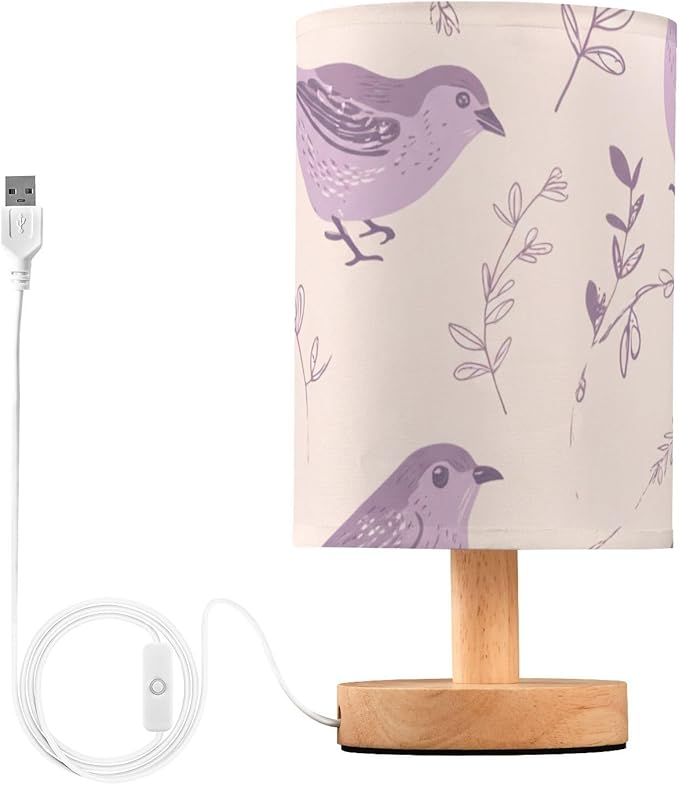 Pastel Bird LED Table Lamp, Bedside Lamp with Linen Lampshade, Flicker-Free Eye Care USB Plug in Nightstand Lamp, for Bedroom and Office