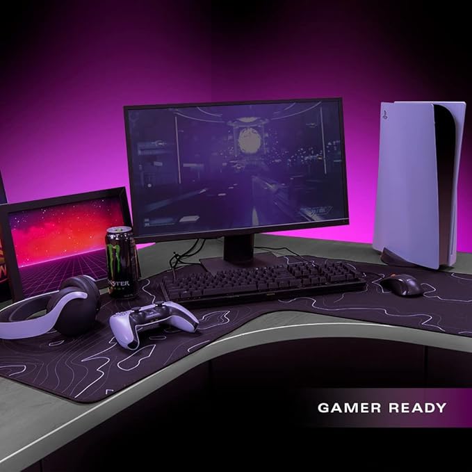 Con-Tact Brand XL Extended Mouse Pad - L-Shaped Desk Mat with Stitched Edges - Non-Slip, Water-Resistant Keyboard Mat - Extra Large Desk Pad for Gamers, Home & Office Use - 36.22" x 15.74" (Topo)