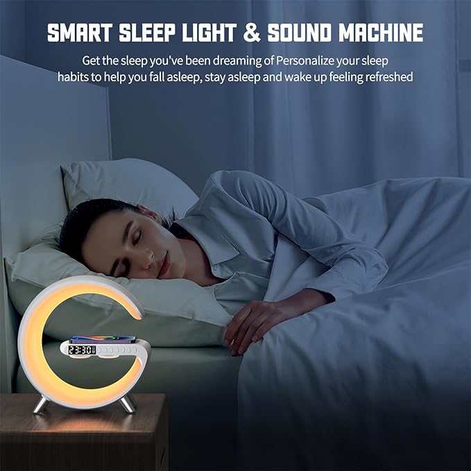 Smart LED Table Lamp, 5-in-1 Night Light Fast Wireless Charging Station, 256 Lights Mode Dimmable Bedside Lamp, Bluetooth Speaker & App Control for Bedroom, Home Decor, Alarm Clock for Festival Gifts