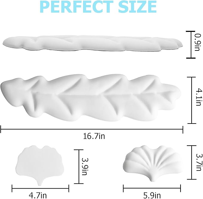 Ergonomic Keyboard Wrist Rest, Leaf Shape PU Leather Memory Foam Wrist Support for Computer Keyboard, Keyboard Pad and Cute Mouse Wrist Pad for Gaming,Office, Computer, Typing, White