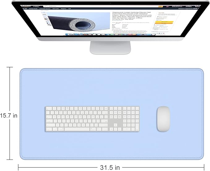 Dapesuom Large Gaming Mouse Pad, Extended Mouse Mat with Stitched Edges, Full Size Keyboard Pad with Non-Slip Base, Big XXL Computer Desk Mats for Gamer, Laptop, Office, 31.5 x 15.7in, Sky Blue