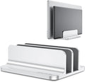 OMOTON Vertical Laptop Stand [Updated Double Version], Desktop Aluminum Mac Book Stand with Adjustable Dock Size, Fits All Mac Book, Surface, Chrome Book and Gaming Laptops (Up to 17.3 inch) (Silver)