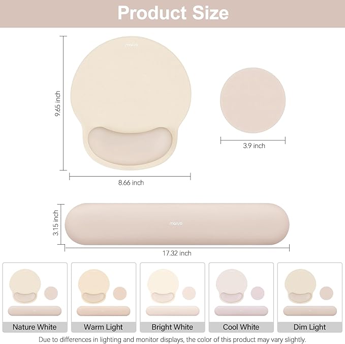 MOSISO Wrist Rest Support for Mouse Pad&Keyboard Set, Circle Curved Ergonomic Mousepad&Coaster Non-Slip Base Home/Office Wrist Support&Easy Typing Pad with Soft Cloth&Silicone Lining, Apricot