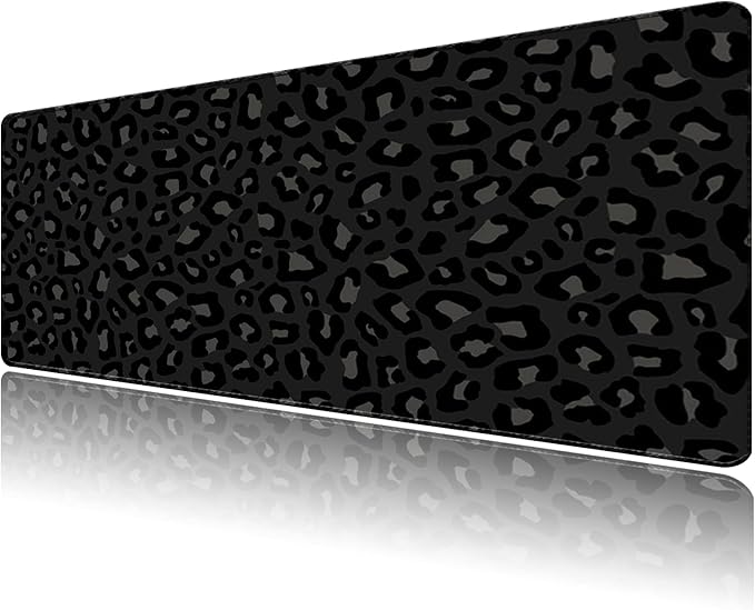 Extended Large Computer Gaming Mouse Pad Desk Mat(31.5×15.7 in),Desk Pad with Non-Slip Base and Stitched Edges for Work Office Large Gaming Mouse Pad Desktop Pad-Black Leopard Cheetah