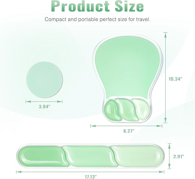 Ospelelf Mouse Pad with Wrist Rest Set Gel Ergonomic Keyboard Wrist Support Anti-Slip Rubber Bottom Office Women Desk Accessories for Computer, Laptop and Gaming, Green
