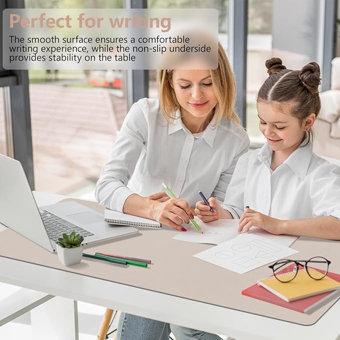 Beige Desk Mat, 31.5"×15.7" Desk Matt for Desktop, Waterproof Keyboard Pad, Computer Mats for Desktop, Large Mouse Pad, Non-Slip Computer Mat for Office Home - Cream Powder