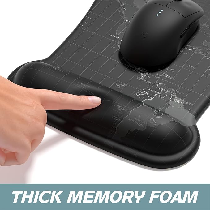 ITNRSIIET Mouse Pad Wrist Support Keyboard Wrist Rest Pad Ergonomic Mousepad Non-Slip Memory Foam Keyboard Pad Easy Typing Pain Relief Perfect for PC Laptop Gaming Office, Map