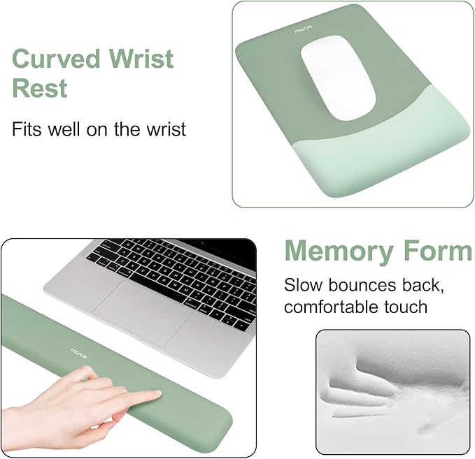 MOSISO Wrist Rest Support for Mouse Pad&Keyboard Set, Rectangular Ergonomic Mousepad Non-Slip Base Home/Office Easy Typing Pad with Neoprene Cloth&Raised Silicone Lining, Green