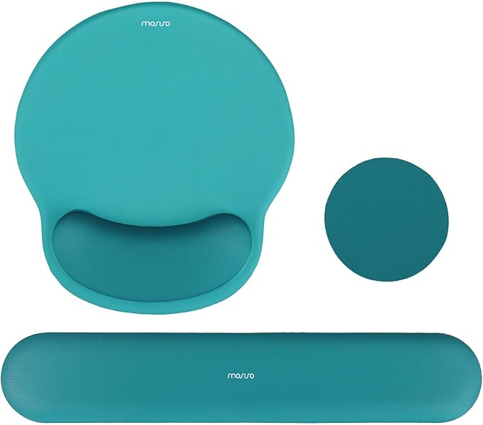 MOSISO Wrist Rest Support for Mouse Pad&Keyboard Set, Circle Curved Ergonomic Mousepad&Coaster Non-Slip Base Home/Office Wrist Support&Easy Typing Pad with Soft Cloth&Silicone Lining, Teal Green