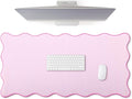 Scalloped Desk Mat Large Scalloped Piping Cute Desk Mat Aesthetic Preppy Table Pad Large Nonslip Pad with Edge Stitching Waterproof Gaming(Pink,36 x 17 Inches)