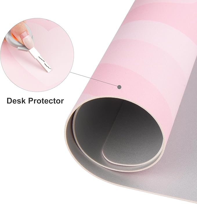 Colorful Star Large Mouse Pad Pink, Girly Desk Mat Aesthetic PU Leather Laptop Mat 31.5 x 15.7 in, Cute Mousepad & Large Desk Pad, Waterproof Non-Slip Desk Mat for Office Accessories Women& Girl