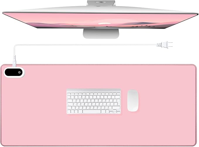 Konohan Heated Desk Pad Warm Mouse Pad, 5 Heating Level & 4 Hour Auto Shut-Off, PU Leather Warm Mouse Mat Heating Keyboard Gaming Mice Warmer Mat Only Supports 110v(Pink Color,35.4"x 14.2")