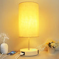 HiBay 17.75” Touch Table Lamp with Charging Station, 3-Way Dimmable 800LM Bedside Lamps with USB-A/USB-C Ports & AC Outlet, Modern White LED Nightstand Light with Beige Linen Shade for Bedroom Office