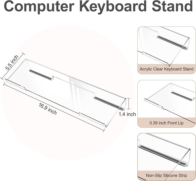 MOSISO Computer Keyboard Stand&Wrist Rest Support for Keyboard &Mouse Pad Set, Ergonomic Massage Wrist Rest Set, Easy Typing Working Acrylic Clear Stand for Office Home, Black