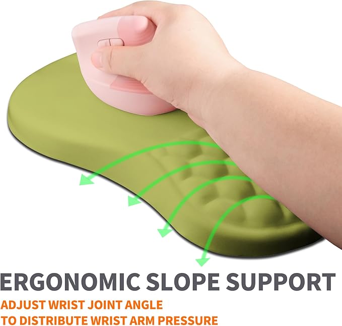 Ergonomic Joint Wrist Support Mouse Pad with Memory Foam Cushion Massage Bump, Carpal Tunnel Mousepad Slope Design for Wrist Rest, 11.8x7.9 in, Khaki Green