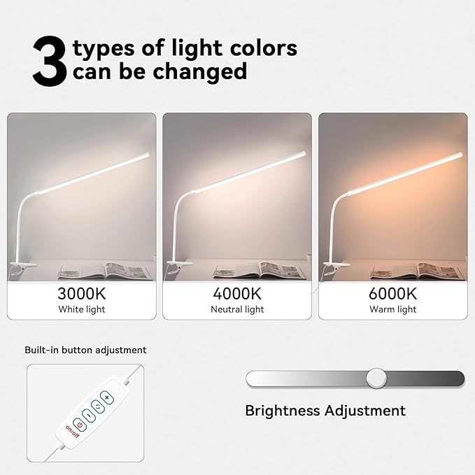 2-Pack LED Desk Lamp with Clamp,College Dorm Room Students Study Reading Desk Lights,Dimming,Hose Desk Lamps,Home Office Computer Light,gooseneck,Swing Arm Work Table Lamps,Clip Bed Light
