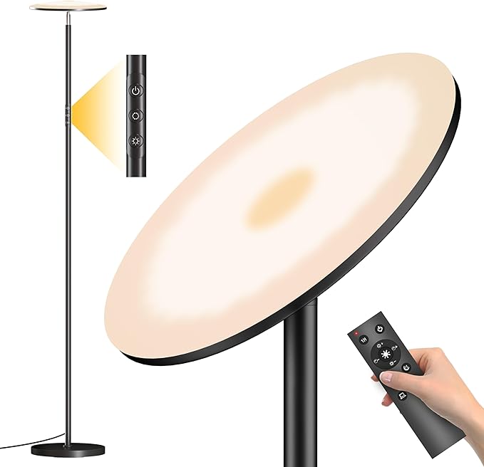 LED Floor Lamp, Bright 36W 3600LM Standing Lamp 350W Equivalent with Remote & Touch Control, Modern Torchiere Floor Lamp with 2700K-6500K Stepless Dimming, 69" Tall Lamp for Living Room Bedroom Office