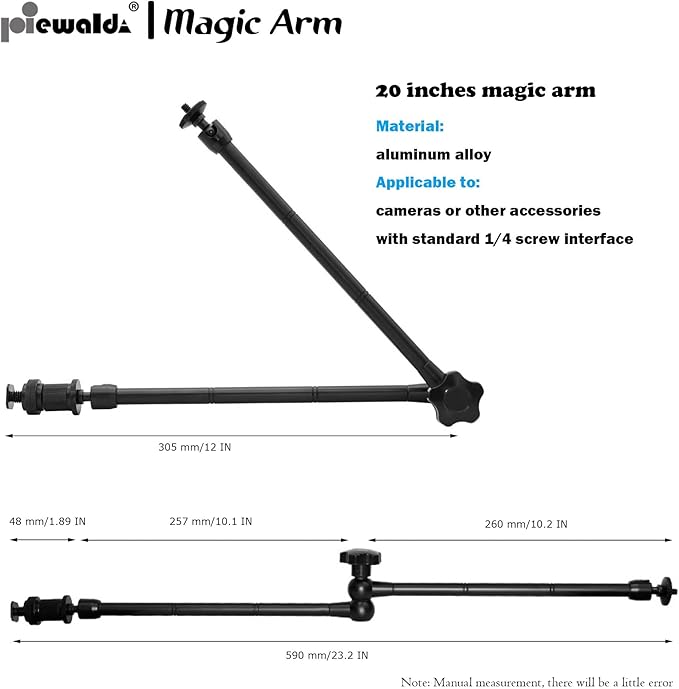 20" Magic Arm Clamp Kit with 1/4" & 3/8" Thread Clamp,Adjustable Friction arm- Articulating arm,with/Phone Clip/Tripod Mount Adapter,for Action Camera/DSLR/LCD Monitor/LED Lights/Cell Phone