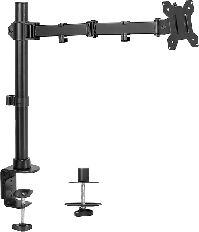 VIVO Single Large Monitor Arm Desk Mount, Holds Screens up to 45 inch Ultrawide, Fully Adjustable Stand with C-Clamp and Grommet Base, VESA 75x75mm or 100x100mm, Black, STAND-V149