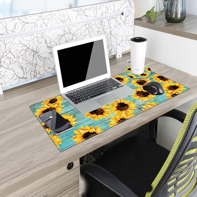 Sunflower Mouse Pad 24x12 Desk Mat Large Mousepad Desk Pad Big Computer Mat Non Slip Base Long Gaming Mouse Mat for Wireless Mouse Women Girl Work