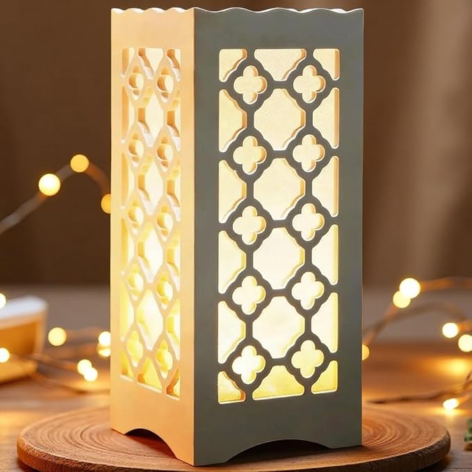Bright Zeal 9" Tall LED Table Lamp with Flower Shaped Carving (Battery & USB Operated) - LED Desk Lamps Rechargeable with USB Charging Port - White Lamps Decorative Indoor Lights Lights