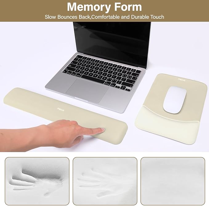 MOSISO Wrist Rest Support for Mouse Pad&Keyboard Set, Rectangular Ergonomic Mousepad Non-Slip Base Home/Office Easy Typing Pad with Neoprene Cloth&Raised Silicone Lining, Khaki