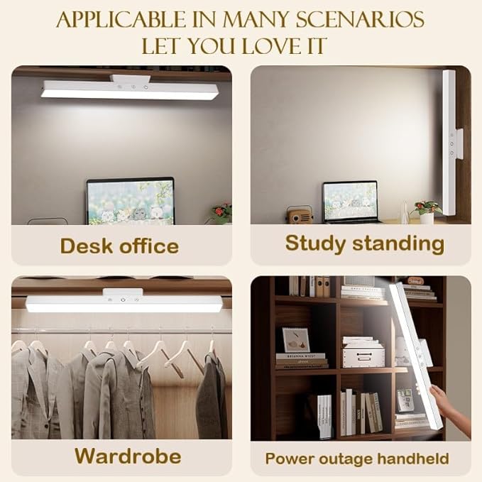 BY-J [2025 Upgraded Version Eye Protection Study Desk Lamp Student Desk Bedside Dressing Table Magnetic Wall-Mounted 42cm Long Cool Light Rechargeable Student Dormitory Children's Reading Light