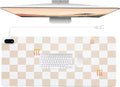 Konohan Heated Large Desk Mat PU Leather Cute Warm Mouse Pad with 5 Heating Level & 4 Hour Auto Shut-off Heating Keyboard Pad Warmer Gaming Mice Mat Only Supports 110v(beige checkerboard, 31.5" X 13")