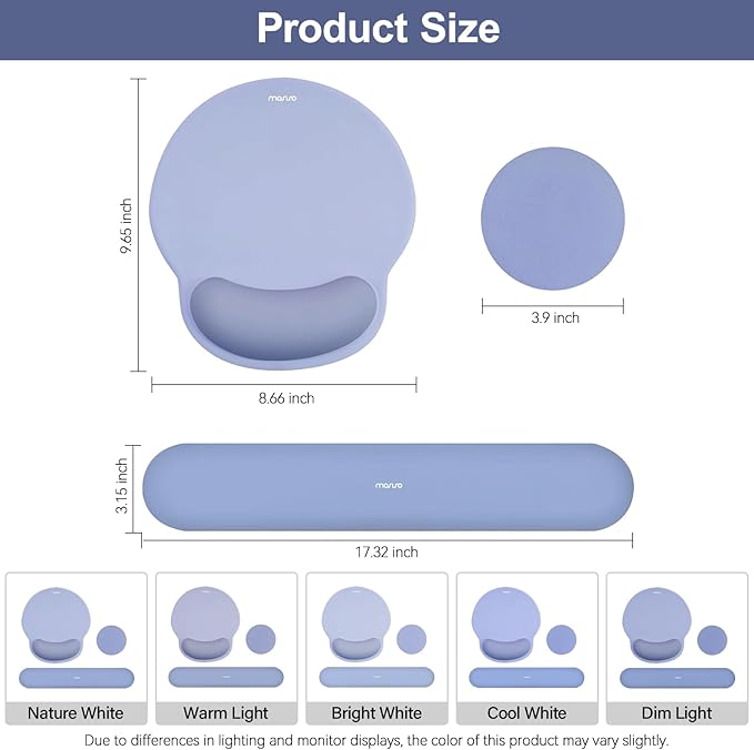 MOSISO Wrist Rest Support for Mouse Pad&Keyboard Set, Circle Curved Ergonomic Mousepad&Coaster Non-Slip Base Home/Office Wrist Support&Easy Typing Pad with Soft Cloth&Silicone Lining, Stone Blue