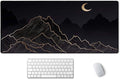 SSOIU Mountain & Moon Landscape Black Desk Mat, Boho & Gaming Mouse Pad, XXL 35.5" X 15.7", Waterproof With Stitched Edges