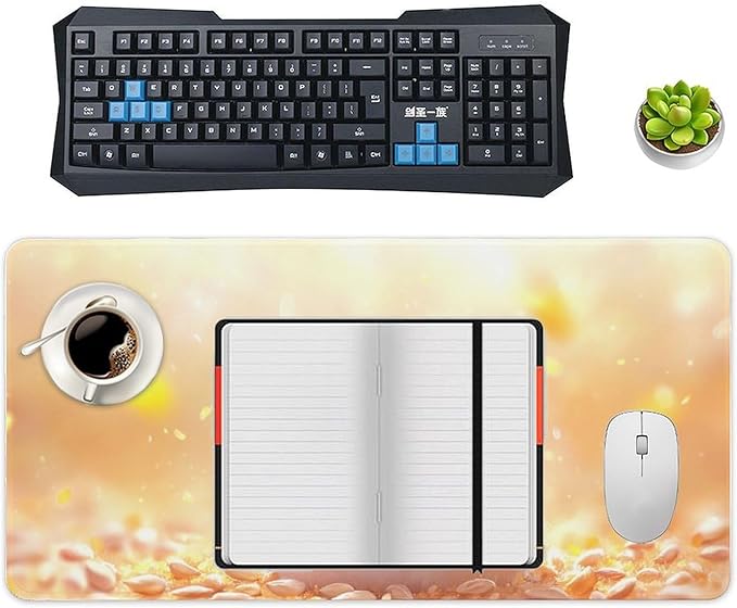 Large Ergonomic Gaming Mouse Pad Happy Hamster with Sunflower Seed - Cute Animal Theme with Non-Slip Base Water-Resistant Surface and Stitched Edges 30x60cm