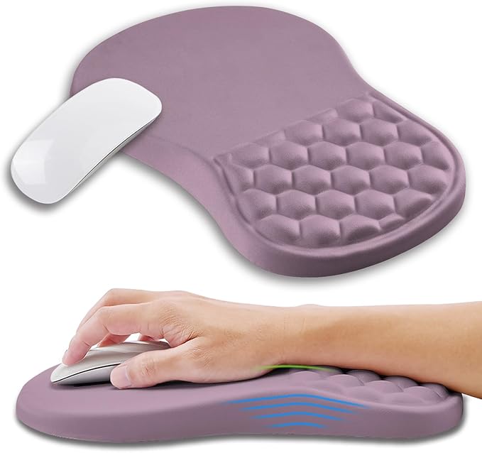 Ergonomic Mouse Pad Wrist Support with Memory Foam Massage Bulge, Carpal Tunnel Mousepad Wrist Rest for Mouse(12x8 inch, Purple)