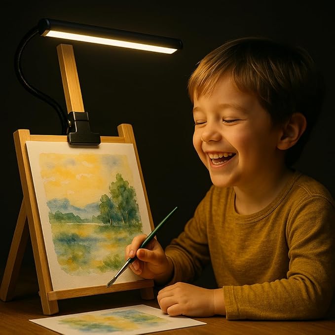 Black LED Easel Lamp Clip-On Art Light for Artists - 3 Colour Modes, 10-Level Dimmable Eye-Care Desk Lamp, Flexible 360° Gooseneck, USB Powered for Painting, Drawing, Headboards, Drafting Tables