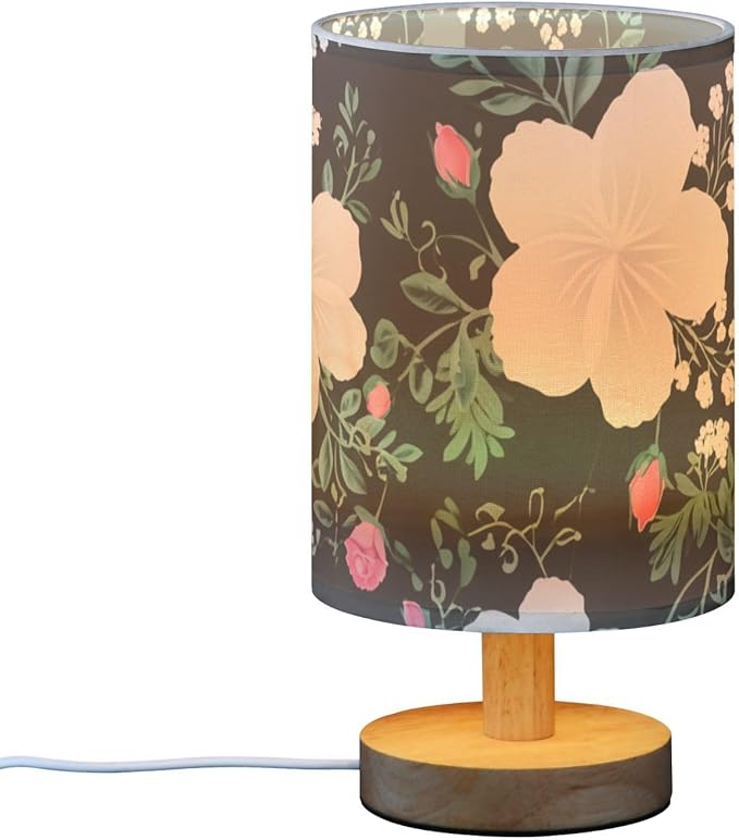 Flower LED Table Lamp, Bedside Lamp with Linen Lampshade, Flicker-Free Eye Care USB Plug in Nightstand Lamp, for Bedroom and Office