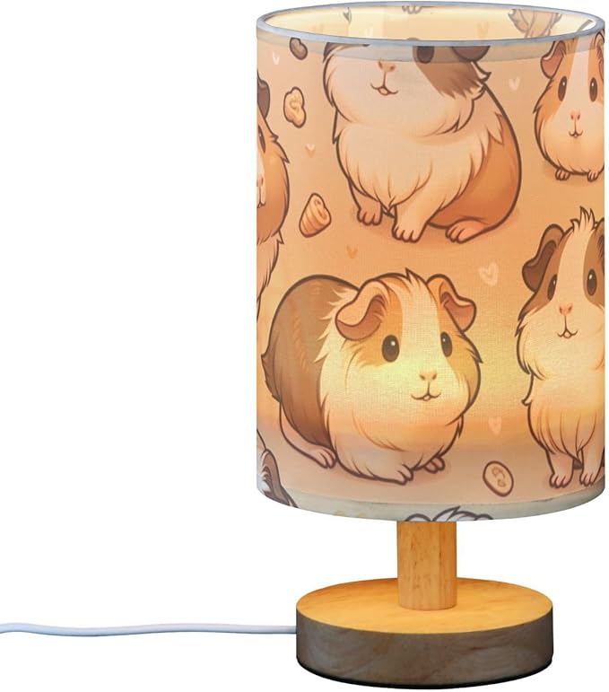 Guinea Pig LED Table Lamp, Bedside Lamp with Linen Lampshade, Flicker-Free Eye Care USB Plug in Nightstand Lamp, for Bedroom and Office