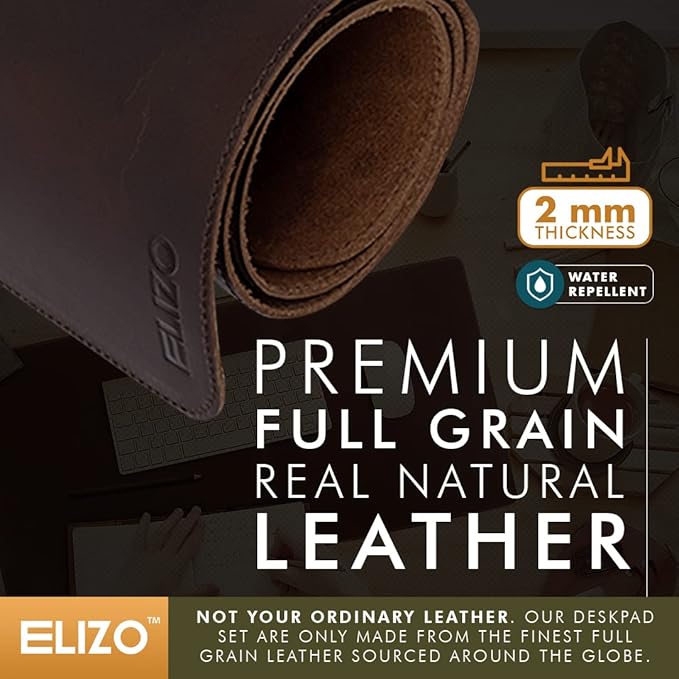 ELIZO Genuine Leather Desk Pad Leather Desk Mat (Bourbon2, 31x15.6 Single Layer2)