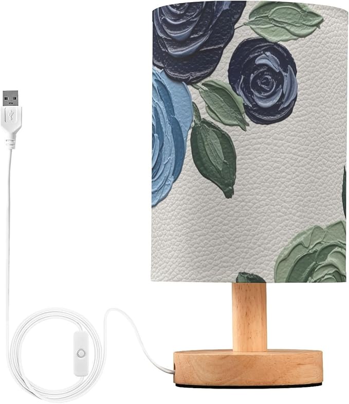 Flower LED Table Lamp, Bedside Lamp with Linen Lampshade, Flicker-Free Eye Care USB Plug in Nightstand Lamp, for Bedroom and Office