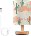 Desert Cactus LED Table Lamp, Bedside Lamp with Linen Lampshade, Flicker-Free Eye Care USB Plug in Nightstand Lamp, for Bedroom and Office