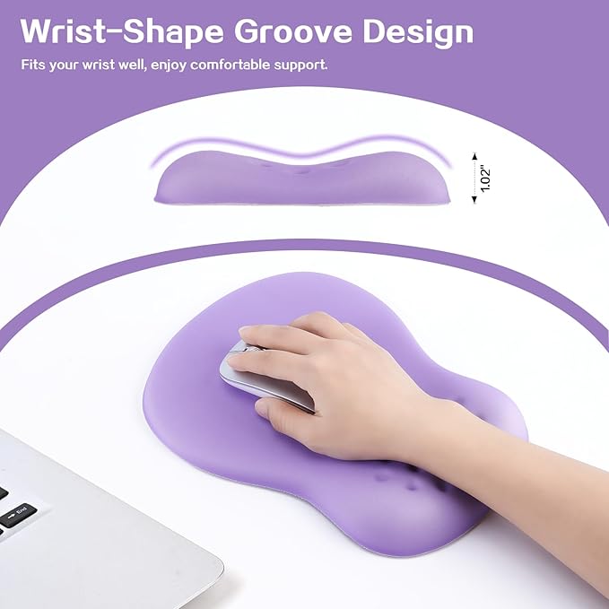 Ergonomic Wrist Rest with Mouse Pad, Mouse Pad with Comfortable Memory Foam Wrist Rest, Massage Design, Non-Slip Rubber Base, Made Easy Typing & Relieve Wrist Pain, Purple