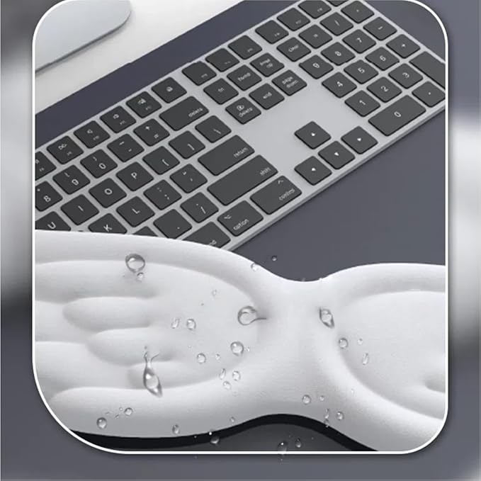 Angel Wing Wrist Rest Ergonomic Memory Foam Wrist Rest for Computer Keyboard Mouse Set, Cute Gaming Keyboard Cushion Hand Support PU Leather Surface Anti-Slip Waterproof White Angel Wing