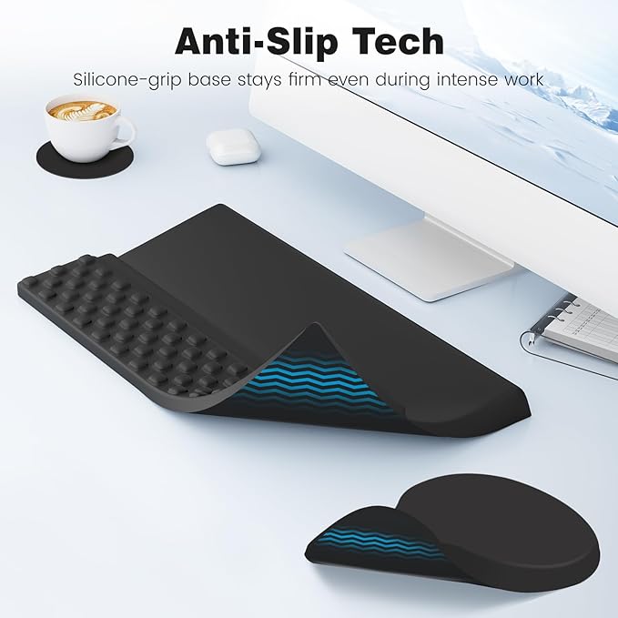 Ospelelf Ergonomic Mouse Pad and Keyboard Stand Wrist Rest Set, Memory Foam Comfort, Wrist Support for Typing, Office Desk Accessories, Black