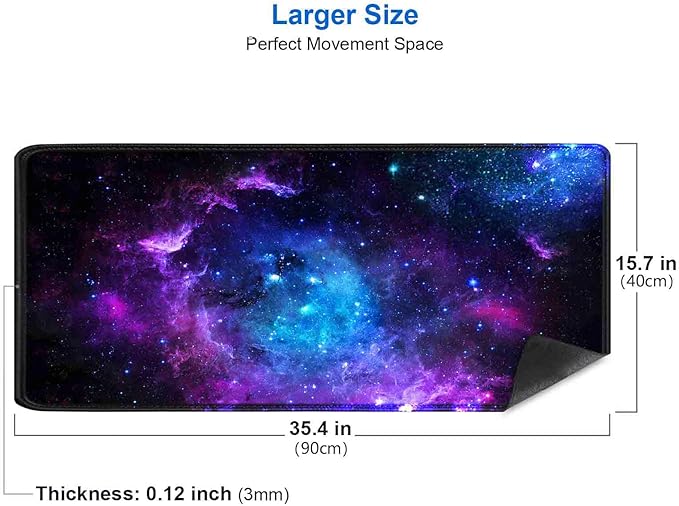 IMAYONDIA Blue Purple Galaxy Nebula Desk Mat (35.4x15.7 in), Space Gaming Large Mouse Pad XL, Non-Slip Rubber Base Big Mousepad, Desk Pad for Desktop, Computer Accessories, Abstract Glowing Universe
